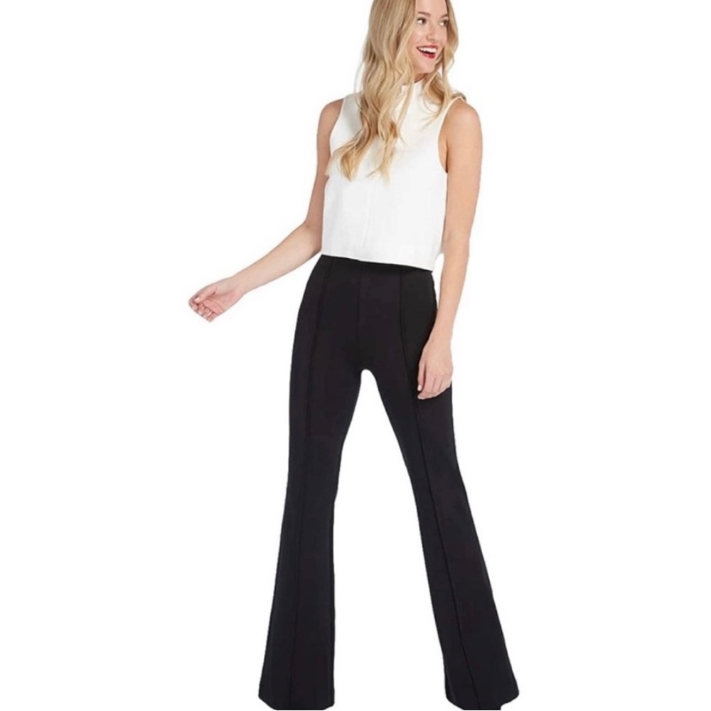 Spanx the Perfect Pant Hi-Rise Flare  Plus Sz 1x Black Knit Front Seam